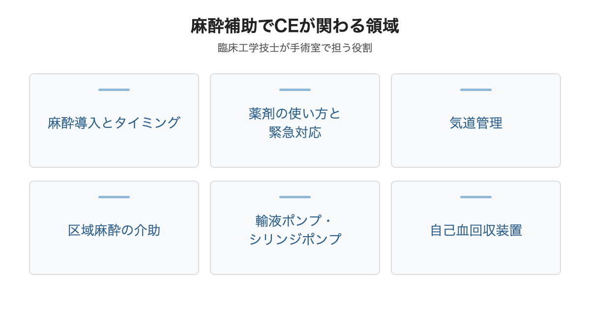 麻酔補助でCEが関わる領域